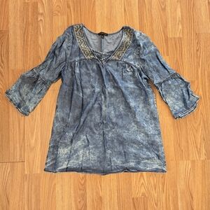 Signature Studio Blue Tunic with Embroidered Detail